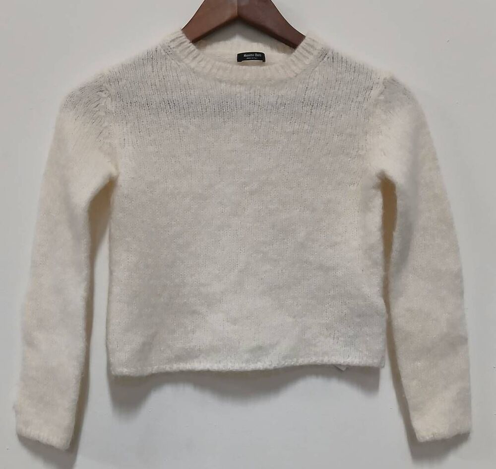Massimo dutti womens xsmall alpaca cropped sweater cream ivory crewneck